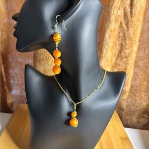 Elegant Orange Drop Earrings and Necklace Set
